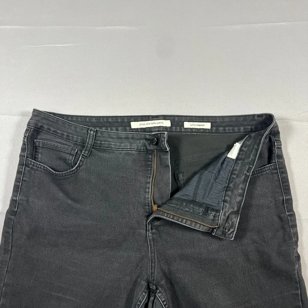 Jones New York Sutton Straight Jeans Womens 18W Black Denim Cotton High Rise